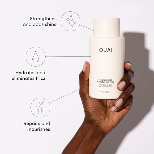 OUAI Medium Conditioner - Hydrating Hair Conditioner with Coconut Oil, Babassu Oil, and Keratin - Strengthens, Repairs and Adds Shine - Paraben and Phthalate Free Hair Care Products (10 Oz)