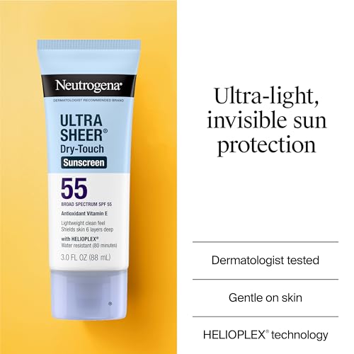 Neutrogena Ultra Sheer Dry-Touch Sunscreen For Face & Body, SPF 55 Broad Spectrum UVA/UVB Protection, Lightweight Water Resistant & Non-Greasy, Travel Size Sunscreen, 3 fl. oz