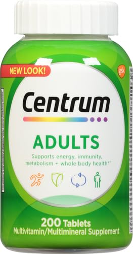 Centrum Adult Multivitamin/Multimineral Supplement with Antioxidants, Zinc, Vitamin D3 and B Vitamins, Gluten Free, Non-GMO Ingredients - 200 Count