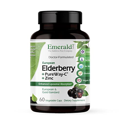 EMERALD LABS Elderberry Plus - Digestive & Immune Support with European Elderberry Extract, Vitamin C as PureWay-C & Albion Chelated Zinc - Vegan & Gluten-Free - 60 Vegetable Capsules (30-Day Supply)