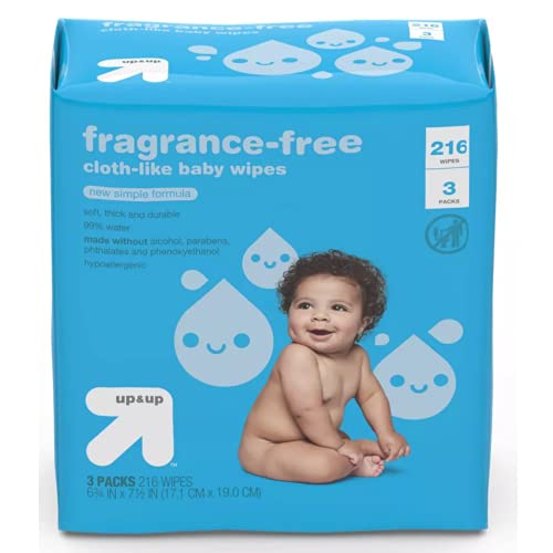 up & up Unscented Baby Wipes with Vitamin E & Aloe - 3 Packs of 72 Wipes with Flip-Top Lid (216 Total Count) Large, Durable and Ultra Soft Baby Wipes Made with Purified Water and No Harsh Irritants