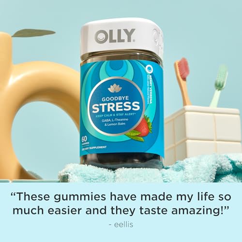 OLLY Goodbye Stress Gummy, GABA, L-Theanine, Lemon Balm, Stress Relief Supplement, Berry - 60 Count