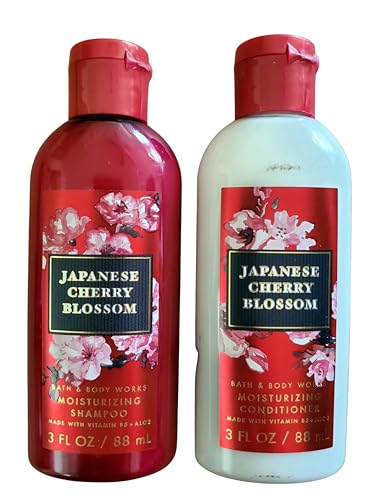 Bath and Body Works Japanese Cherry Blossom Travel Size Shampoo and Conditioner Set of 2