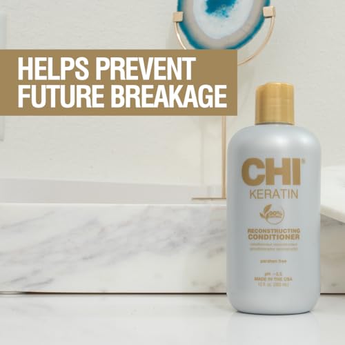 CHI Keratin Reconstructing Conditioner, Delivers Healthier Hair, Adds Shine & Helps Prevent Future Breakage, Sulfate, Paraben, & Cruelty-Free, 12 Oz