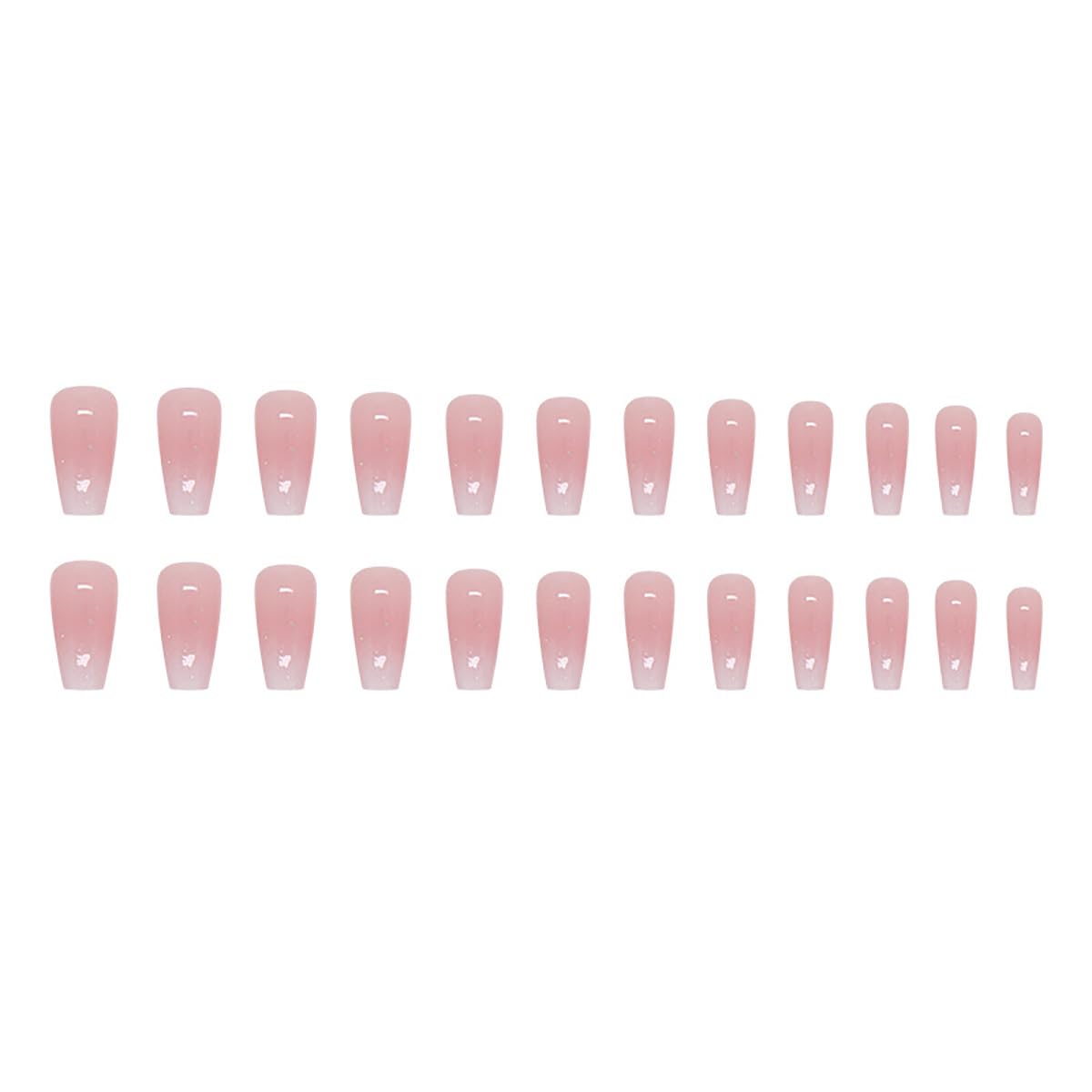 Medium Long Press on Nails Ombre Pink Fake Nails Glossy Glitter Full Cover Glue on Nails Bling Designs Natural Nude False Nails Reusable Artificial Acrylic False Nails for Women Manicure Salon Kit