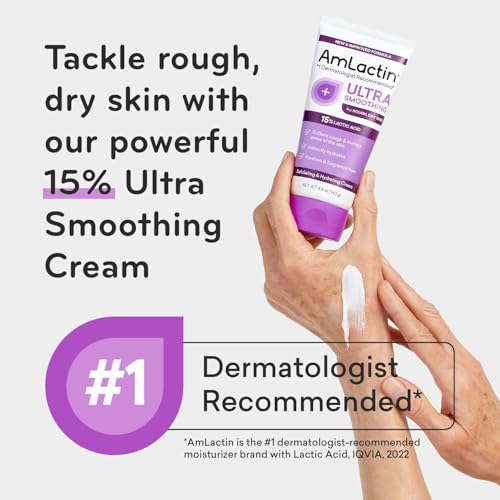 AmLactin Ultra Smoothing - 4.9 oz Body & Hand Cream with 15% Lactic Acid - Exfoliator and Moisturizer for Rough and Bumpy Dry Skin (Packaging May Vary)