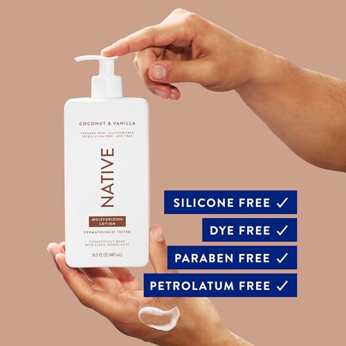 Native Body Lotion Contains Naturally Derived Plant-Based Moisturizers for Women and Men | Restores Dry Skin, Coconut & Vanilla, 16.5 fl oz