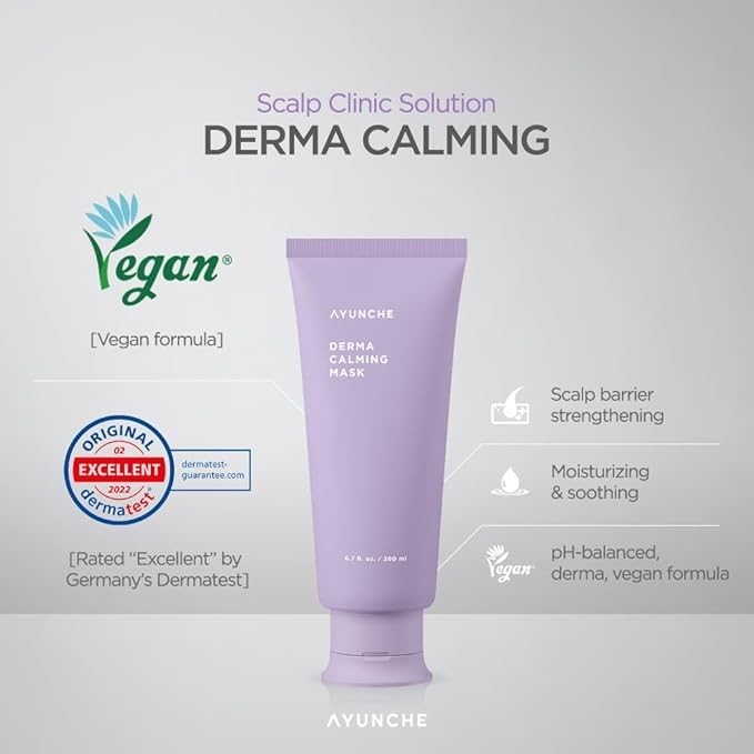 AYUNCHE Derma Calming Vegan Shampoo 1.76oz + Hair Mask 1oz Mini Kit [For Dry & Sensitive Scalp] | Gentle Hydrating Scalp Care | Strengthen Scalp Barrier | Korean Salon Brand