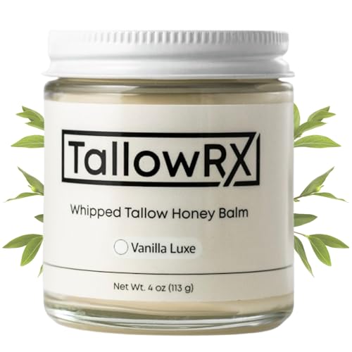 TALLOWRX 100% Grass-Fed Tallow Balm – Pure & Organic Moisturizer for Face & Body – Deep Hydration, Soothing & Skin Moisturizer – Rich in Manuka Honey, Jojoba & Calendula – (4 oz, Vanilla Scented)