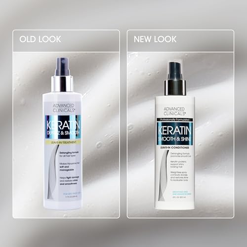 Advanced Clinicals Keratin Detangler Spray. Detangling Hair Spray for Strong, Shiny Hair. Lightweight, Leave-in Conditioner with Amino Acids, Vitamin B5, Olive Oil Softens and Nourishes Hair, 8 Fl Oz