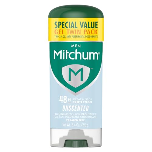 Mitchum Men’s Triple Odor Protection Antiperspirant & Deodorant Gel, Unscented, 48HR Protection, 2 pack