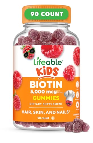 Lifeable Kids Biotin Gummies | 5,000mcg | Great Tasting Natural Flavor Biotin Supplement | Vegan Non GMO Hair Gummies | for Hair Skin and Nails | 90 Gummies