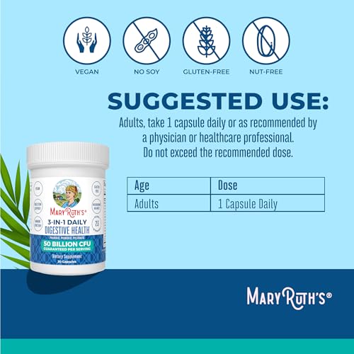 MaryRuth Organics 3 in 1 Probiotics for Digestive Health | Prebiotic & Postbiotic | Gut Health Supplement for Women & Men | Powder Probiotics for Women | Immune Support | 50 Billion CFU | 0.5 oz