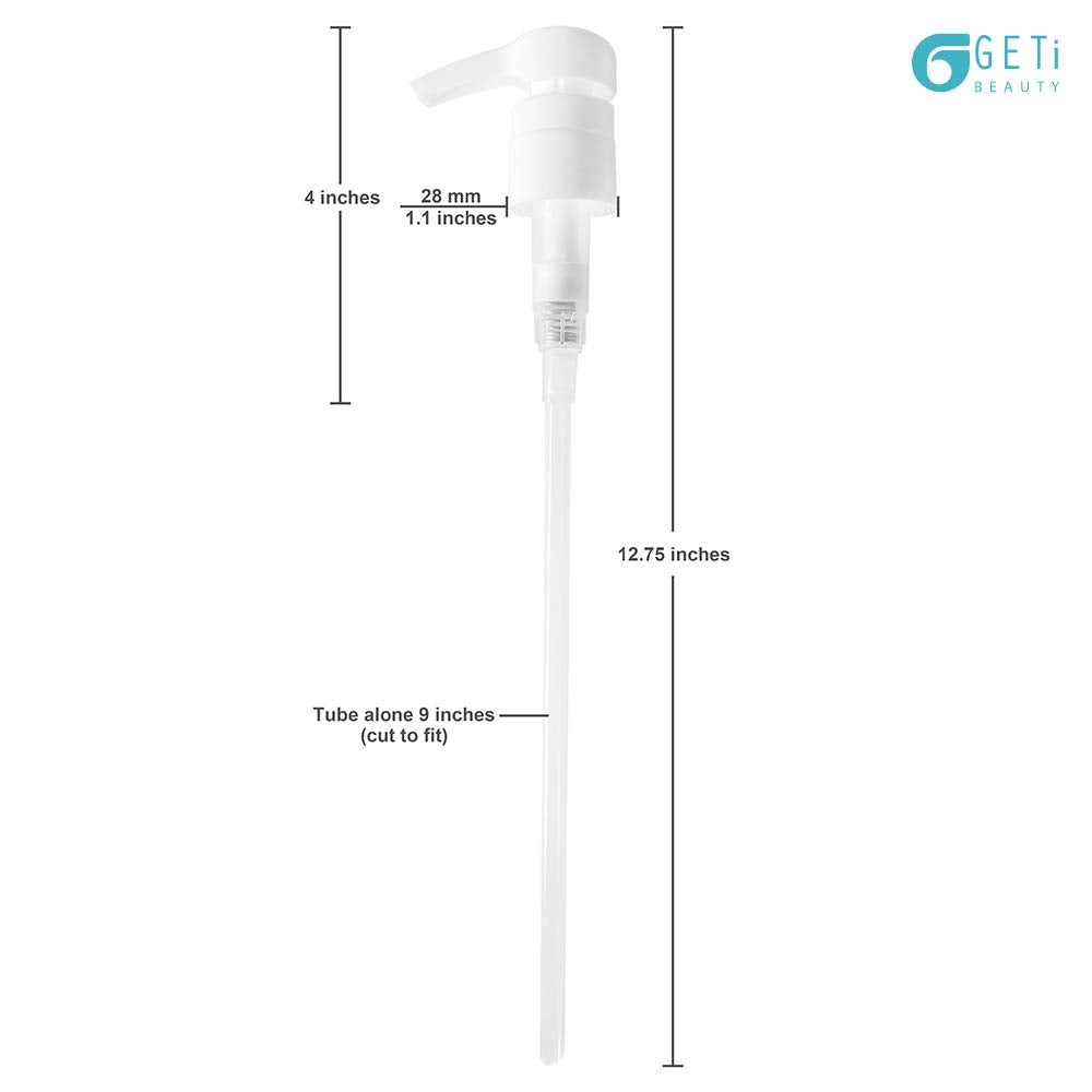 4-Pack Liter 33.8 oz Shampoo Conditioner Pump Dispenser | Fits Most Leading Brands of Liter Shampoo and Conditioner Containers with a 1-inch Diameter Opening | White | 4cc per Pump | by Geti Beauty