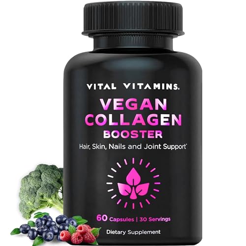 Vital Vitamins Vegan Collagen Booster - Plant Collagen Supplements - Supports Hair, Skin, Nails & Joints - with Hyaluronic Acid - 60 Capsules