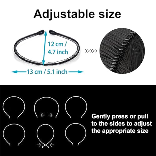 KELUBATU Mens Metal Headband, Unisex Black Headbands for Women, Hair Bands for Women's Hair, Adjustable Metal Headband For Outdoor Sports And Daily Wear. (3 Pcs)