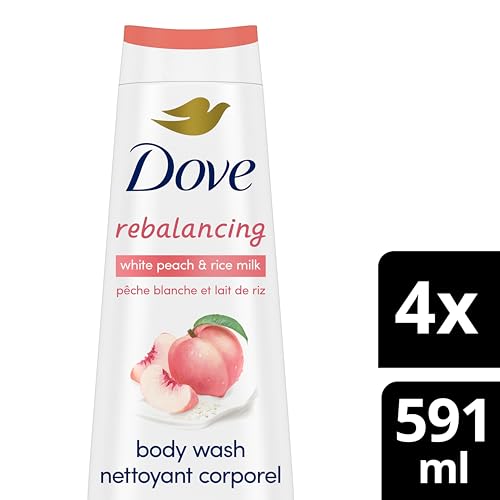 Dove Body Wash Rebalancing White Peach & Rice Milk, 4 Count for Renewed, Healthy Looking Skin, Moisturizing Gentle Skin Cleanser with 24hr Renewing MicroMoisture, 20 oz