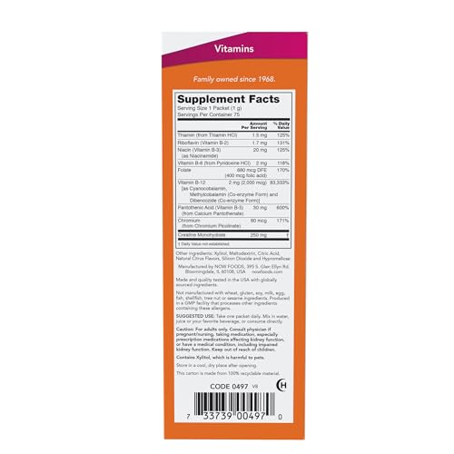 NOW Foods Supplements, Instant Energy B-12 (2,000 mcg of B-12 per packet), Cellular Energy Boost*, 75 Packets