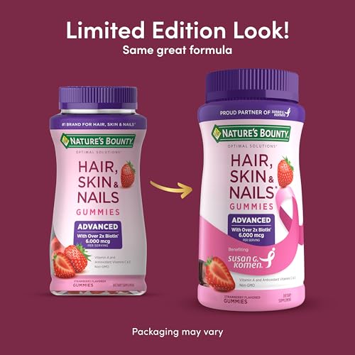 Nature's Bounty Optimal Solutions Advanced Hair, Skin, Nails, 2X Biotin, 80 Strawberry Gummies, 40 Total Servings
