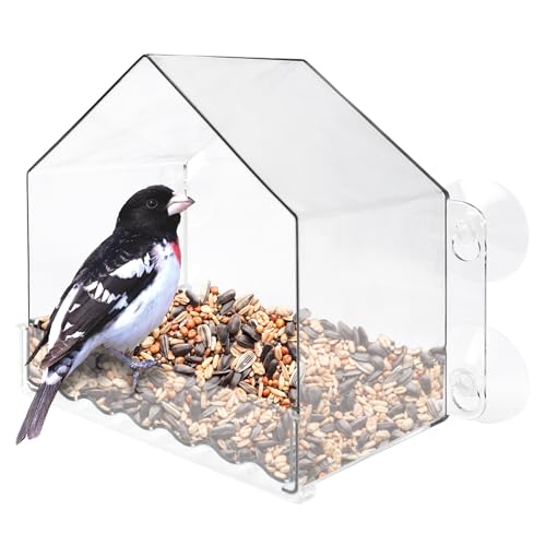 Nature's Way Win-3 Clear View Window Bird Feeder with Strong Suction Cups, Transparent Outdoor Wild Bird Seed Feeder and Décor, 2 Cup Capacity, Clear, 6.5