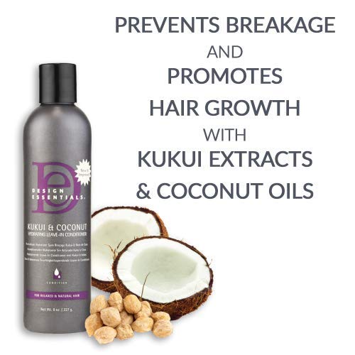 Design Essentials Strengthening Kukui & Coconut Hydrating Leave-In Conditioner for Relaxed and Natural Hair-8oz.