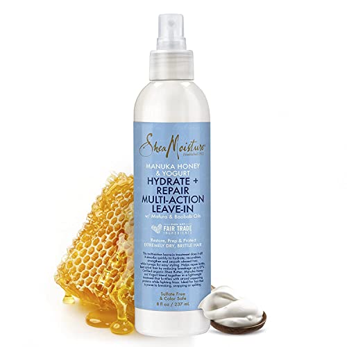 SheaMoisture Leave-In Conditioner Spray 2-Pack – Manuka Honey & Yogurt Hydrate + Repair Multi-Action Hair Repair Treatment for Dry, Frizzy Hair, Premium Gift Set, 8 Oz Ea