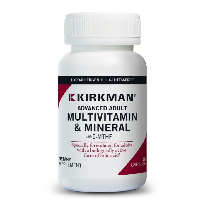 Kirkman - Advanced Adult Multivitamin & Mineral with 5-MTHF - 180 Capsules - Potent Broad Spectrum Vitamin/Mineral Supplement - Supports Cell Turnover - Hypoallergenic