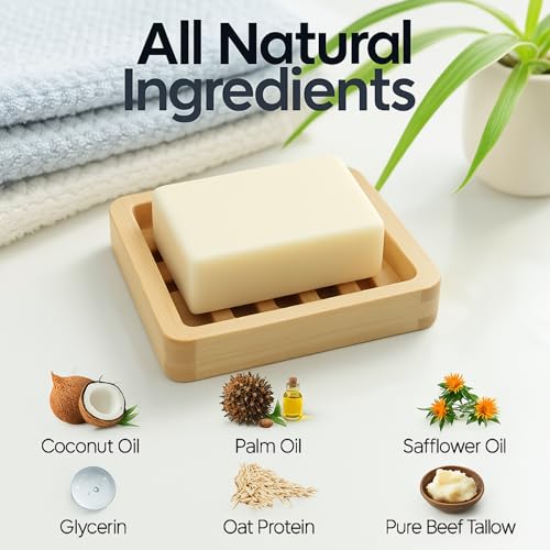 Beef Tallow Soap Bar – All Natural Grass Fed Tallow Soap Unscented – Moisturizing Face & Body Wash Great for Eczema, Dry, Itchy, Sensitive Skin – Handcrafted Bath Soap for Adults, Kids, Made in USA