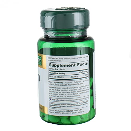 Nature's Bounty Biotin 1000 mcg Vitamin Supplement Tablets 100 ea (Pack of 2)