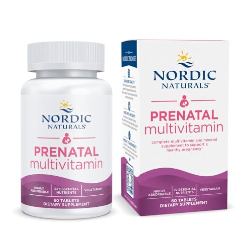 Nordic Naturals Prenatal Multivitamin for Women - Daily Vegetarian Prenatal Vitamins - 22 Essential Nutrients, Including B6, Folate, and Iron - 60 Tablets - 30 Servings