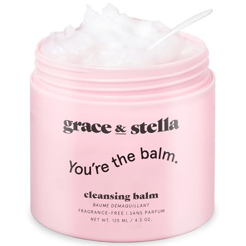 grace & stella Makeup Remover Cleansing Balm - Hydrating Facial Cleanser with Vitamin E for Soft, Nourished Skin - Melt Stubborn Waterproof Make Up, Mascara, Eye Liner - Vegan Skincare (102g/ 4.3 oz)