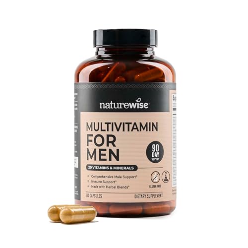 NatureWise Multivitamin for Men - Daily Male Support - Minerals & Herbs for Energy, Performance, Immunity - with Vitamin A, C, D, B-Complex - Soy & Gluten-Free, Non-GMO - 180 Capsules[3-Month Supply]