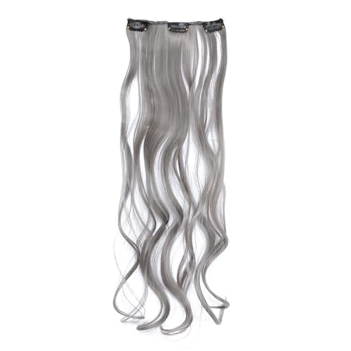 SWACC Women 20 Inches Curly Full Head 7 Separate Pieces Heat Resistance Synthetic Hair Clip in Hair Extensions (Grey)