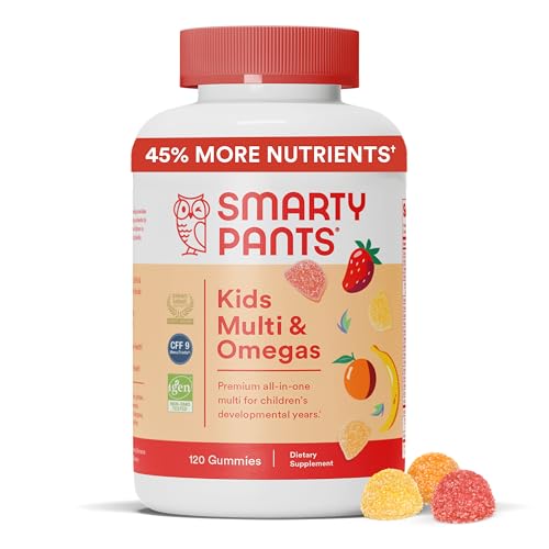 SmartyPants Kids Multivitamin Gummies: Omega 3 Fish Oil (EPA/DHA), Vitamin D3, C, Vitamin B12, B6, A, K & Zinc for Immune Support, Biotin, Gluten Free, Three Fruit Flavors, 120 Count (30 Day Supply)
