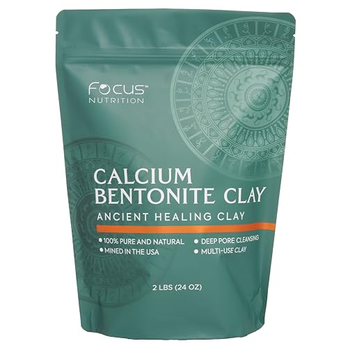 FOCUS NUTRITION Calcium Bentonite Clay - 2 lbs Calcium Bentonite Clay Powder Clay Mask for Face Body Detox Hair Mask Skincare Ancient Healing Clay