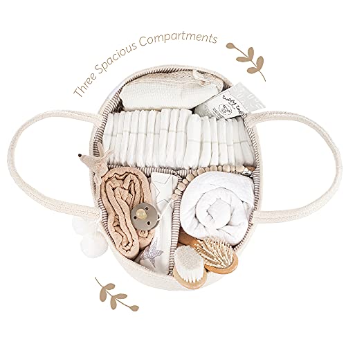 fephas Baby Diaper Caddy Organizer- Rope Nursery Storage Bin- Portable Diaper Storage Basket for Changing Table and Car- Perfect Baby Shower & Registry Gift (Beige)