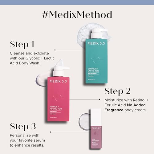 Medix 5.5 Glycolic Acid + Lactic Acid Exfoliating Body Wash Gel | KP Bump Eraser | AHA Exfoliant Skin Care Body Cleanser | Keratosis Pilaris & Acne | Anti Aging AHA Foaming Body & Face Wash, 15 Fl Oz