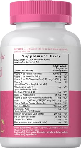 Carlyle Prenatal Vitamins for Women | 120 Capsules | Multivitamin and Mineral Formula with Folic Acid | Non-GMO and Gluten Free Supplement | for Her