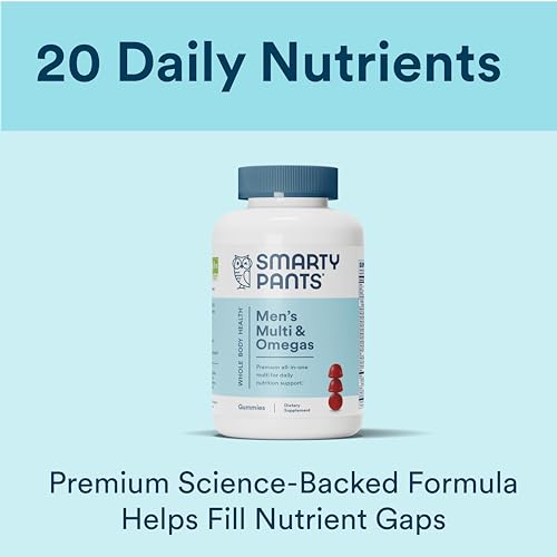 SmartyPants Multivitamin for Men, Gummies: Omega 3 Fish Oil (EPA/DHA), Methylfolate, CoQ10, Vitamin D3, C, Vitamin B12, B6, A, K & Zinc for Immune Support, Biotin, 180 Gummies (30 Day Supply)
