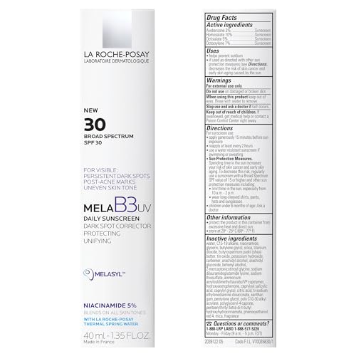 La Roche-Posay Mela B3 UV Daily Sunscreen, Face Moisturizer With SPF 30 + Anti-Aging Melasyl + 5% Niacinamide, Helps Correct & Protect From Sun Damage, Face Sunscreen With No White Cast, 40ML
