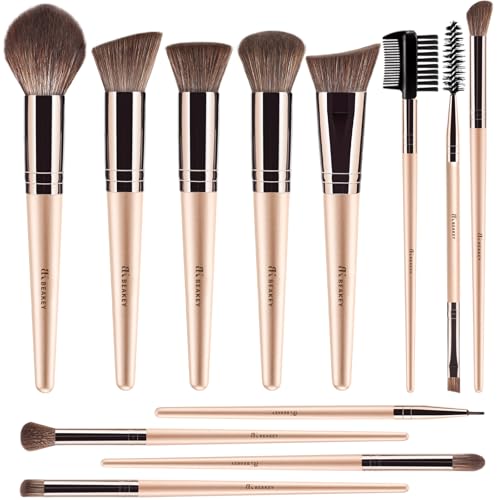 BEAKEY Vegan Makeup Brush Set: Soft Synthetic Brushes for Foundation & Eyeshadow, High-Density, Precise, Easy to Clean, Durable Handles