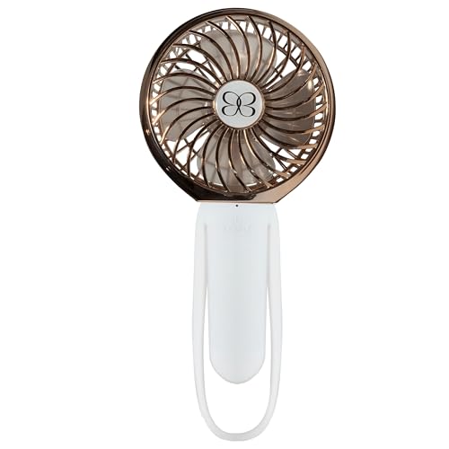 Buggygear 3 Speed USB Rechargeable Fan - Portable Clip Fan with Power Bank and LED Flashlight, Travel Must Haves for Camping, Dorms, and More, White/Rose Gold