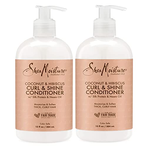 SheaMoisture Curl and Shine Conditioner For Thick, Curly Hair Coconut and Hibiscus Sulfate Free, 13 Fl Oz (Pack of 2)