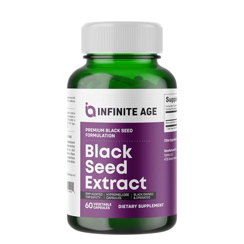 INFINITE AGE Dry Organic Black Seed Oil Extract Capsules - Nigella Sativa Seed Extract Immune Booster, for Optimal Skin, Hair, Memory, Focus, Brain Health & Immunity - Thymoquinone Capsules, 60 Count