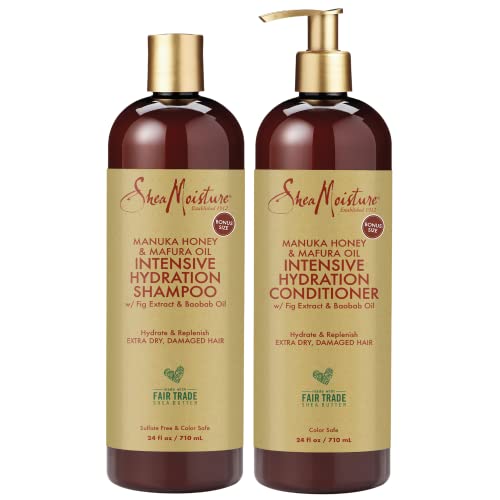Shea Moisture Shampoo & Conditioner Set – Intensive Hydration Hair Care Formulas with Manuka Honey & Mafura Oil for Extra Dry, Damaged Hair, 24 Oz Ea