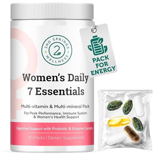 2nd Springs Daily 7 Essentials Women's Vitamin Pack -7 Pack Complete Women's Multivitamin Packet with Energy, Metabolism, Immune System, Women's Health Support with Probiotics, More
