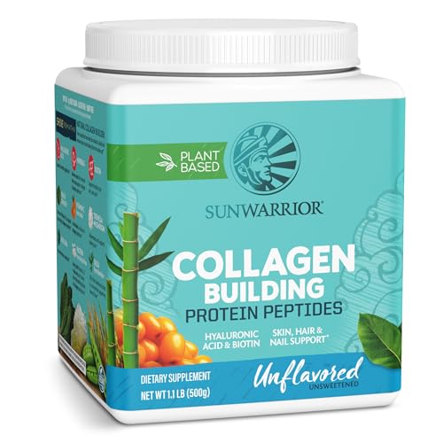 Vegan Collagen Building Powder Protein Peptide with Biotin Vitamin C Hyaluronic Acid Collagen Protein Powder for Hair Skin Nail Dairy Free Gluten Free | Unflavored by Sunwarrior