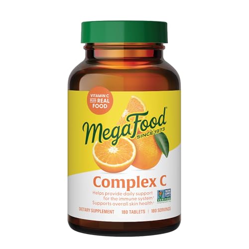 MegaFood Complex C - Vegan Immune Support Supplement with Vitamin C 250 mg, Made with Real Food Including Orange, Cranberry & Brown Rice, Gluten-Free, Kosher - 180 Tablets, 180 Servings