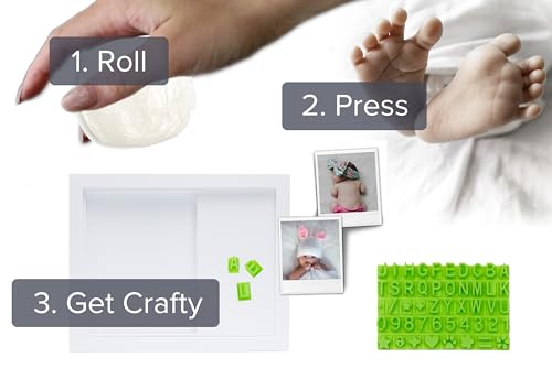 Baby Hand & Footprint Frame Keepsake Kit | Capture Milestone Moments with Safe Clay, Stencil Set & Wood Frame | Perfect Newborn Gift for Baby Showers | White