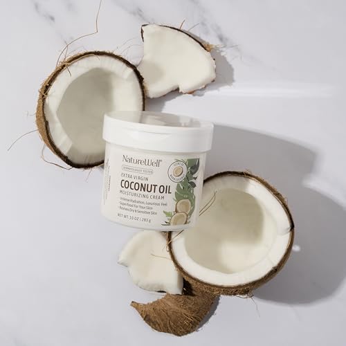 NATURE WELL Extra Virgin Coconut Oil Moisturizing Cream for Face, Body, & Hands, Anti Aging, Firming, Restores Skin's Moisture Barrier, Provides Intense Hydration for Dry & Dull Skin, 10 Oz